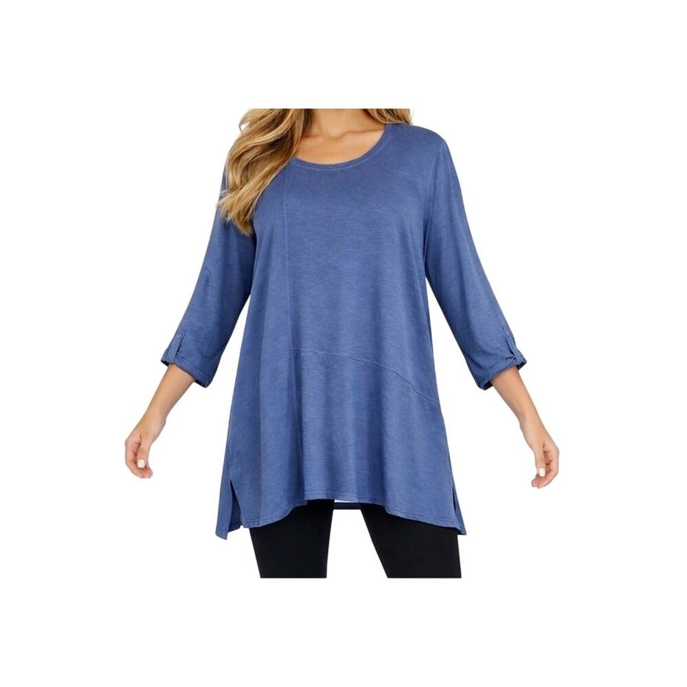 Chicos Zenergy Top Size M Chicos Size 2 Blue Relaxed Fit Tunic Comfort Stretch